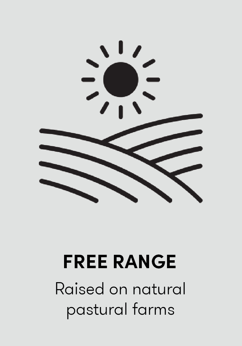 Free range - raised on natural pastural farms